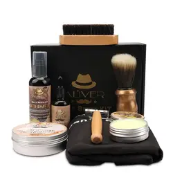 9Pcs/set Men Beard Kit Styling Tool Aprons Balm Beard Oil Comb Moisturizing Wax Styling Scissors Beard Care Set