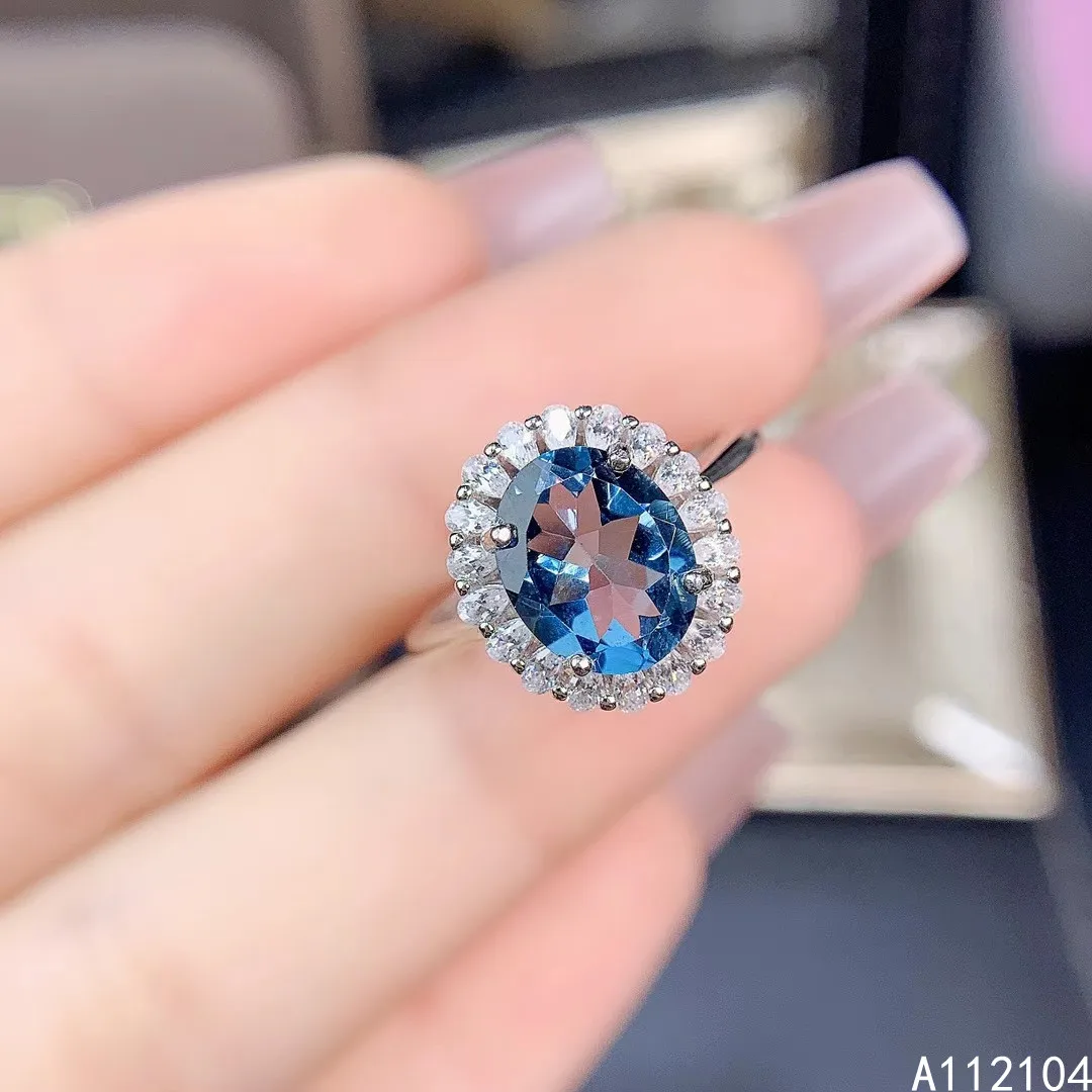 

KJJEAXCMY fine jewelry 925 sterling silver inlaid natural London blue topaz women noble elegant flower Chinese style gem ring su