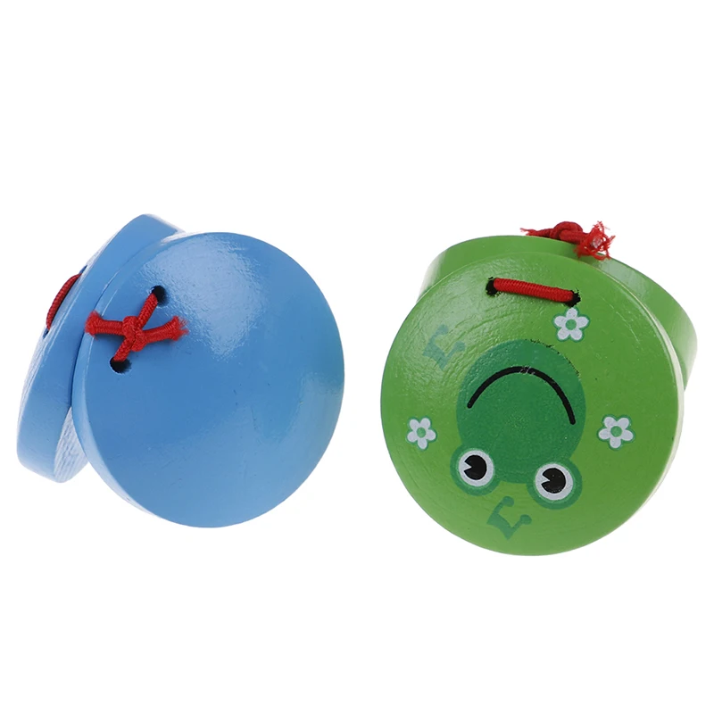 Adorável dos desenhos animados de madeira castanet brinquedo produção som crianças instrumento de percussão musical presente natal para o miúdo