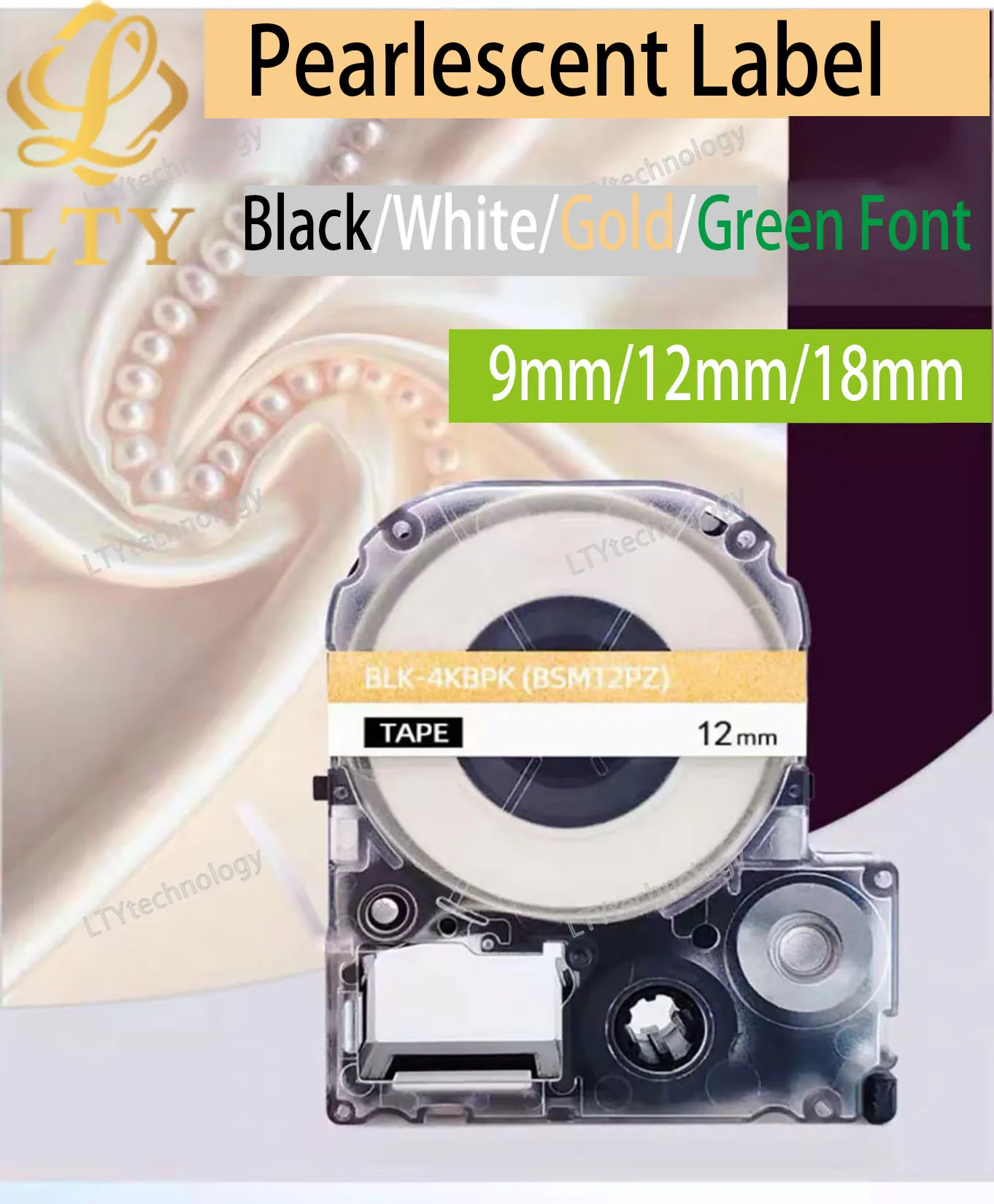 Pearlescent label tape Compatible for SS12KW Compatible for EPSON LW-300 LW-400 LW-600P LW-700 LC-4WBN9 Printer