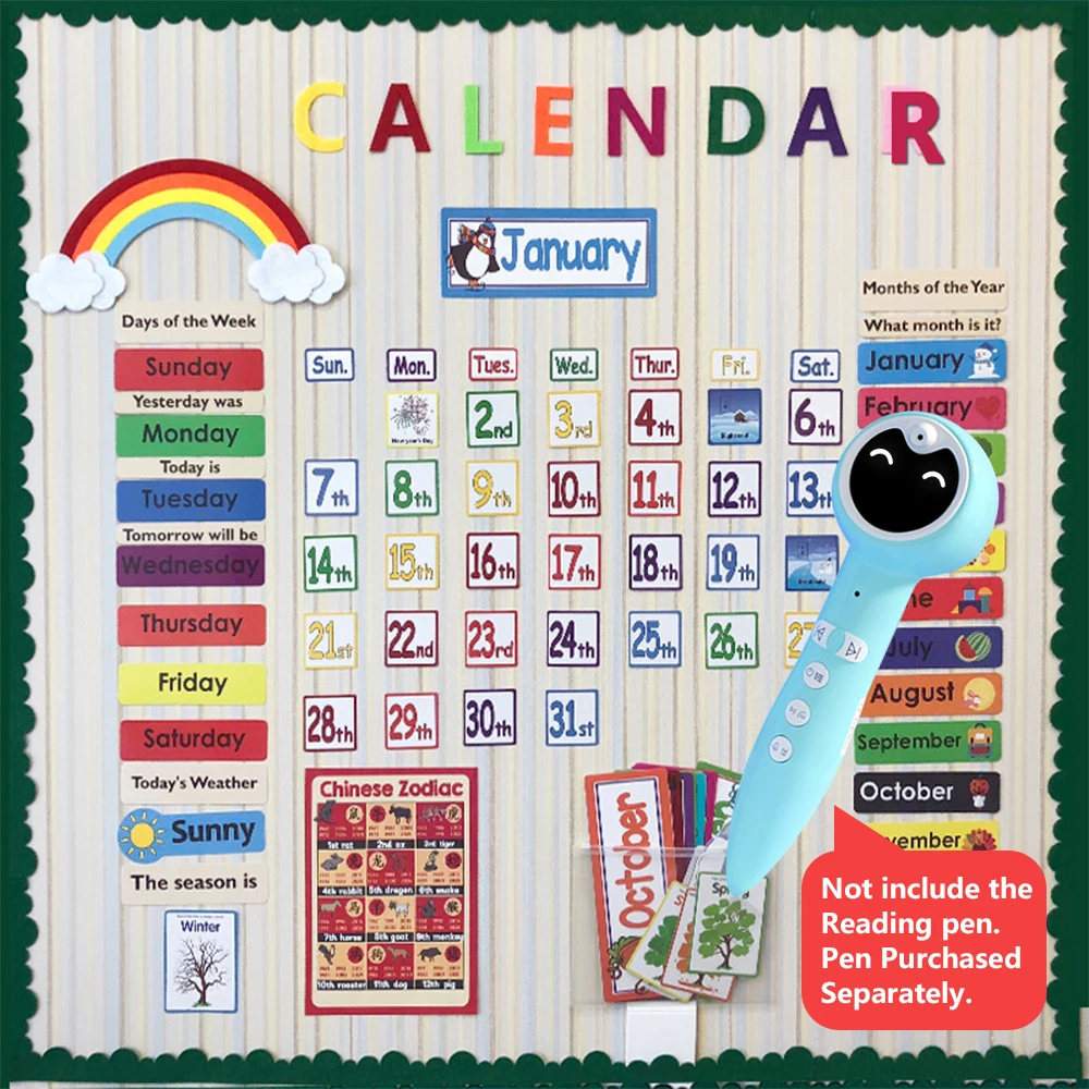 

Baby Calendar Wall Date Month Holiday Solar Term Weather Flash Cards 148PCS/Set Kids Learn English Word Cards Toys for Children