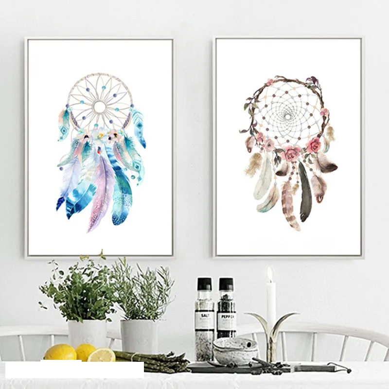 Mondern Nordic Colorful Canvas Painting Dreamcatcher Feather Poster And Printeddesign For Living Room Wall Art Home Decor