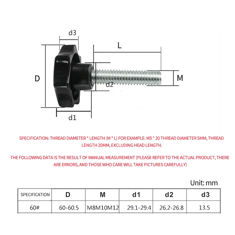 SENYU M8 M10 60# Thread Star Shaped Clamping Nuts Knob For Industry Equipment Bakelite Plastic Head Handle Screw