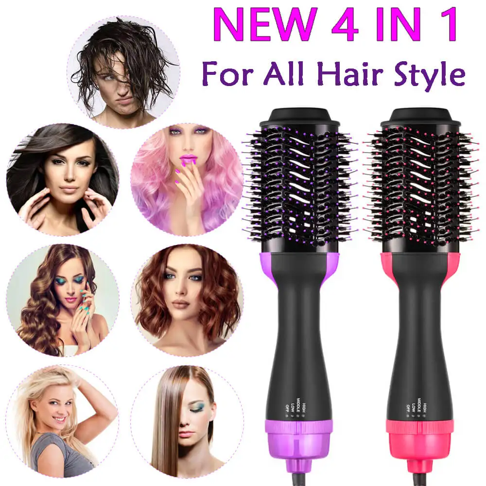 Household 4 in 1 Curler One Step Hair Volumizer Salon Dryer Styler Hot Heat Air Comb Straightener Brush Negative Ion Generator