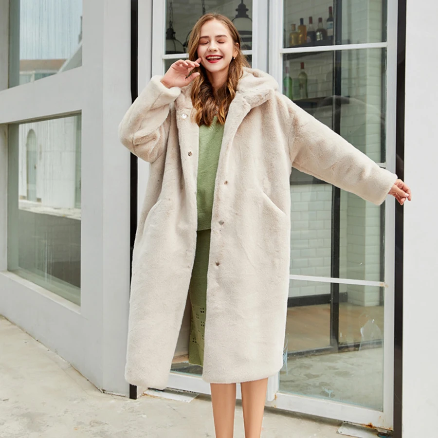 Abrigo de piel sintética con capucha para mujer, chaqueta gruesa y cálida de felpa amarilla y rosa, Chaqueta larga de moda, ropa de calle de manga