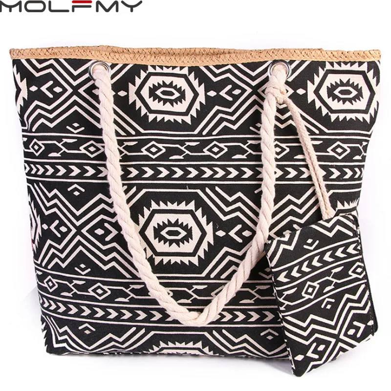 Retro Art Women\'s Canvas Handbag Plaid Printed Female Large Capacity Bohemia Beach Shoulder Bag Casual Tote Bag New Summer