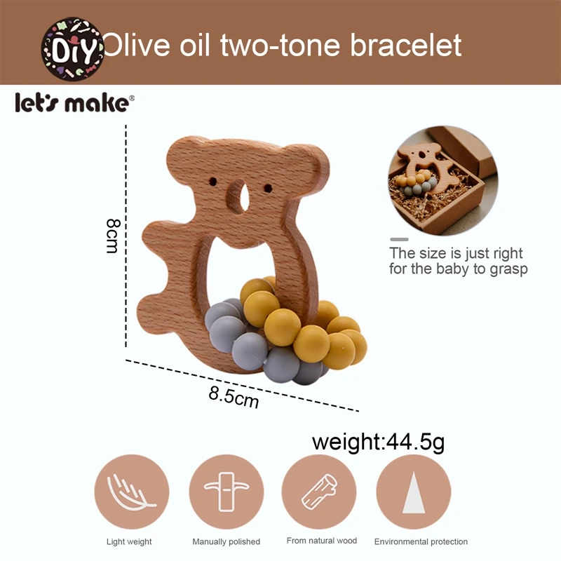 Let's Make Baby Toys Animal Beech Olive Oil Wooden Teether Food Grade Baby Teether Wooden Toys For Baby Rattle