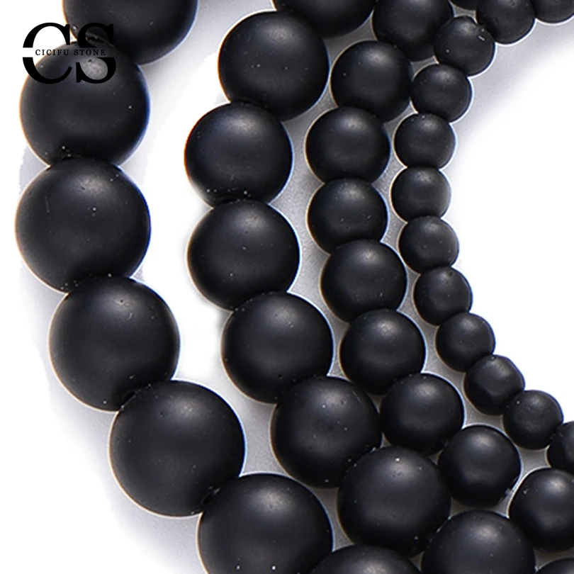 Black Frosted Matte Beads Round Loose Beads Natural Stone Beads for Jewelry Making DIY Bracelet Accessories 4/6/8/10/12 MM