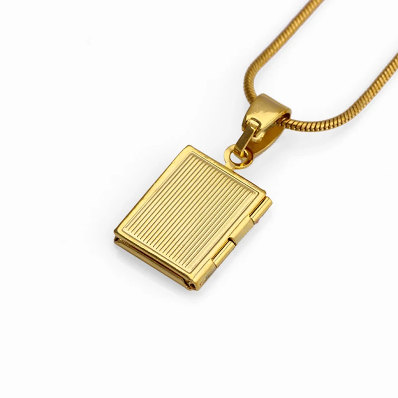 FS Brand New Cross Gold Holy Bible Book Photo Locket Phase Box Small Pendant Necklace Jewelry For Women Men 45cm Chain