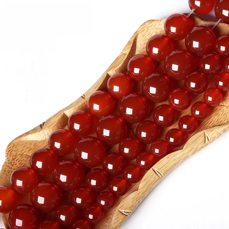 الأحمر العقيق الحجر الطبيعي جودة عالية جولة فضفاض الخرز الكرة السلس الجزع 4/6/8/10/12 مللي متر سحر المجوهرات سوار عقد دي اي واي #2