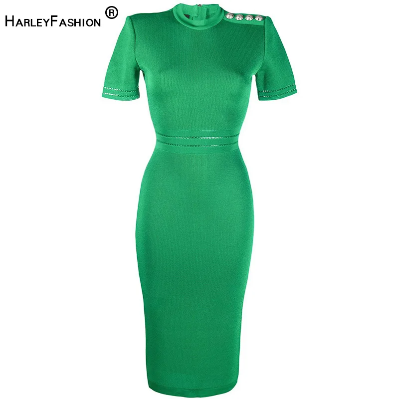 New Design Women European Skinny Style Short Sleeve Summer Knitting Straight Dress Elastic High Quality Green Casual Dresses