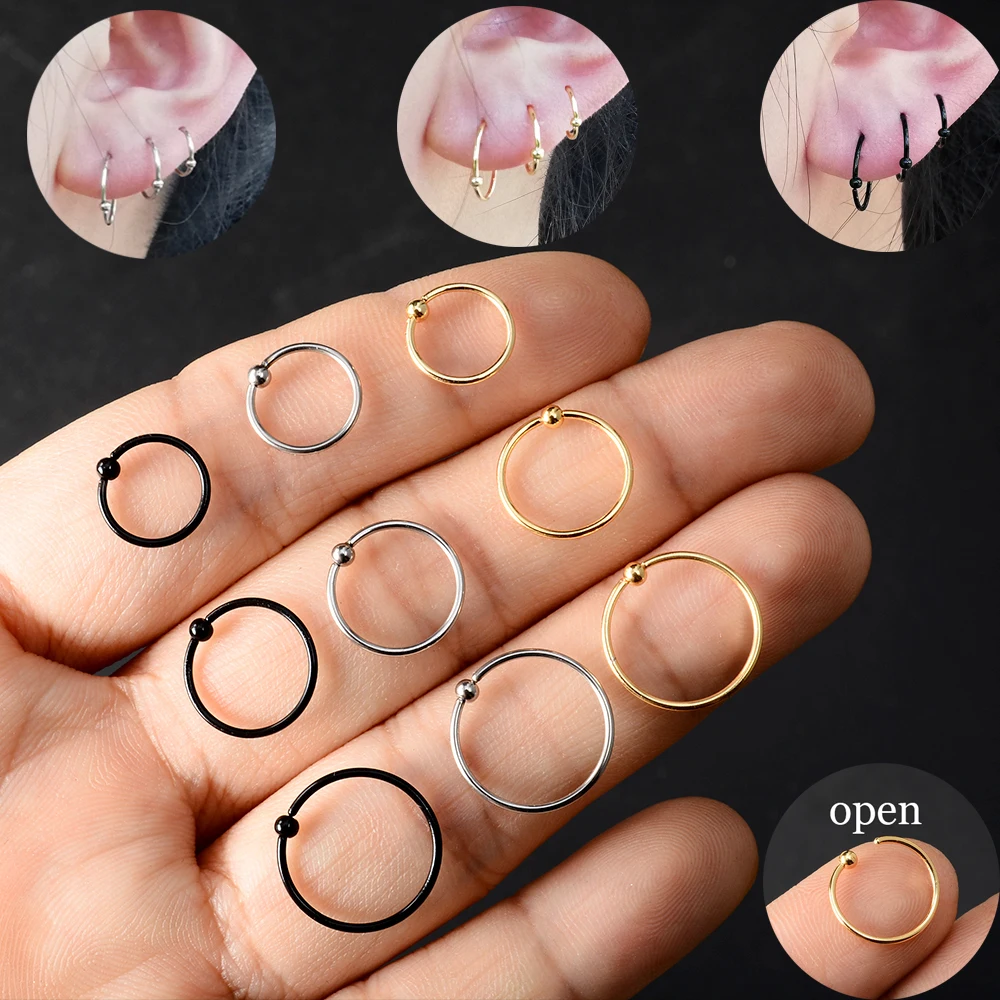 2PCS /Pack Surgical Steel Captive Bead Ring Ear Hoop Nose Ring Loop Men Ear Tragus Cartilalge Piercing Ring Body Jewelry Earring