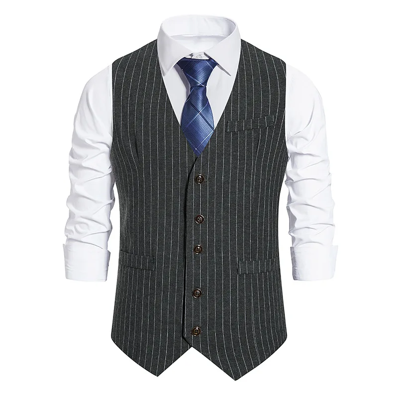 

Mens Striped Single Breasted Suit Vests 2024 Brand Gentleman Vintage Vest Men Business Casual Party Wedding Prom Waistcoat Men