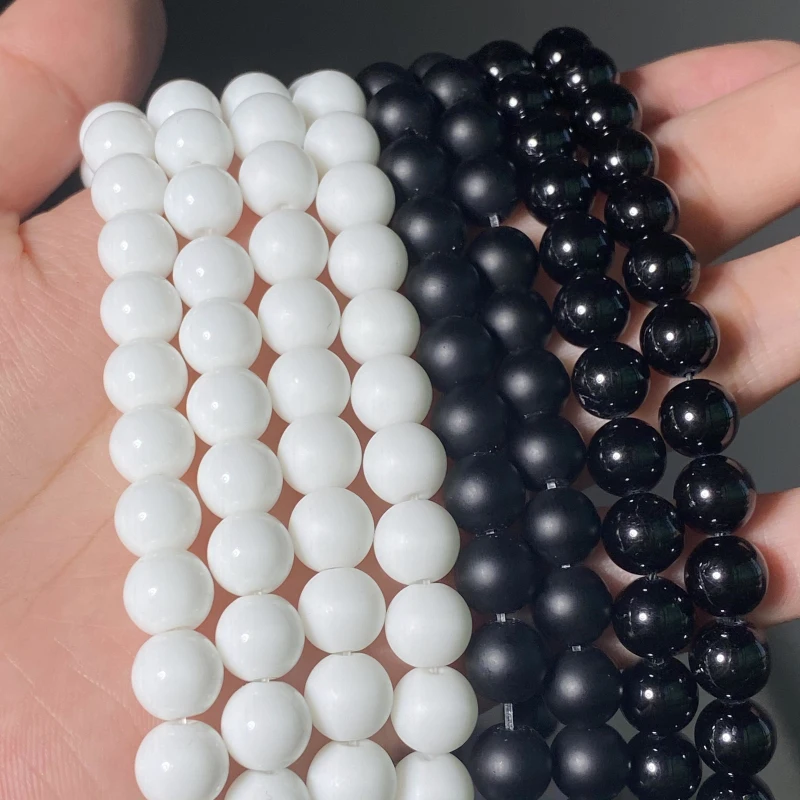 Wholesale Natural Stone White Black Agates Dull Polish Matte Onyx Beads Round Beads for Jewelry Making DIY Bracelets 4-12mm 15"