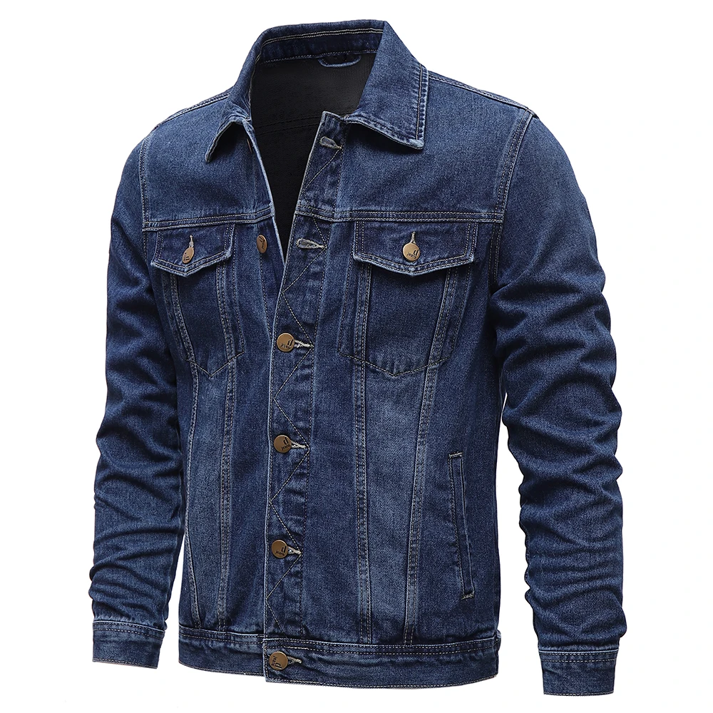 Wiosna jesień mężczyźni Denim kurtki dorywczo jednolity kolor klapa kurtka dżinsowa jednorzędowa mężczyźni Slim Fit bawełna znosić kurtki 5xl-M