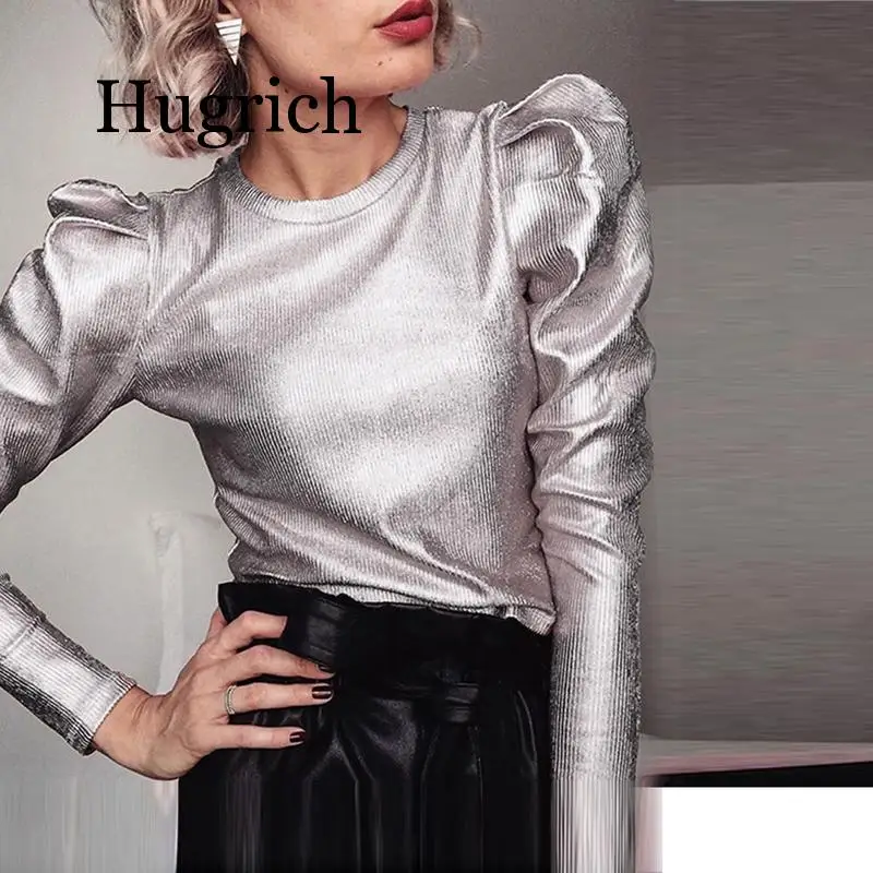 Blusa de manga larga de terciopelo dorado para mujer, camisa informal con cuello redondo, Tops ajustados, ropa de calle de moda, otoño
