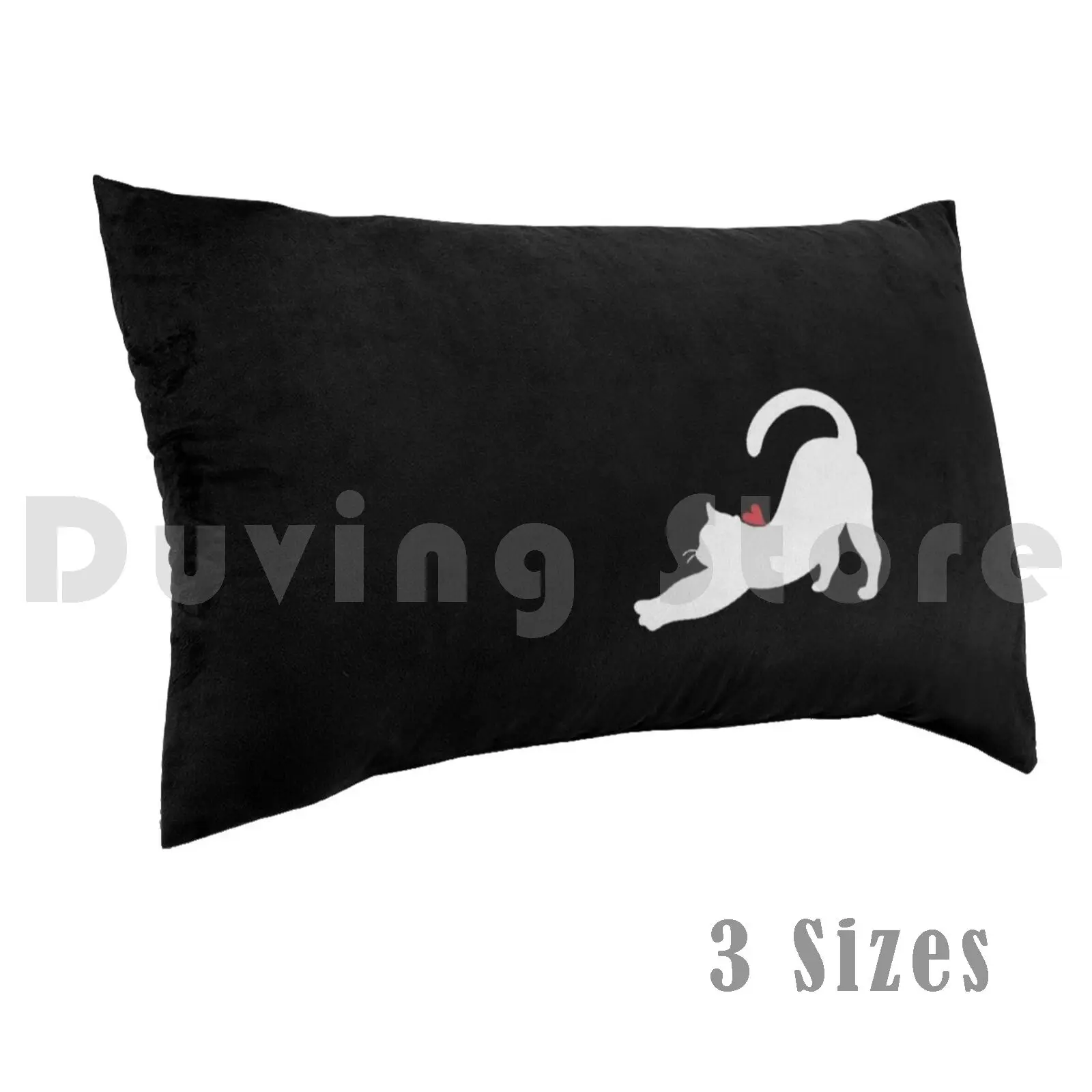 

White Yoga Cat And Heart Pillow Case Printed 50x75 Cat Yoga Black And White Red Heart Meditation Zen Peace
