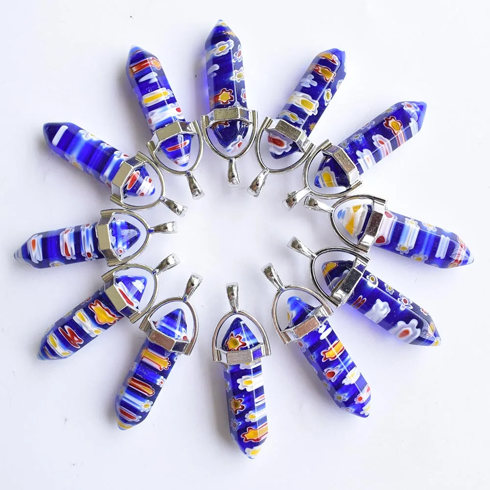 Großhandel 24 Stück/Set Farbige Glasblumen Sechseckige Säulenperlen Halsketten-Anhänger für Damen Modeschmuck Kostenloser Versand – Detail 8