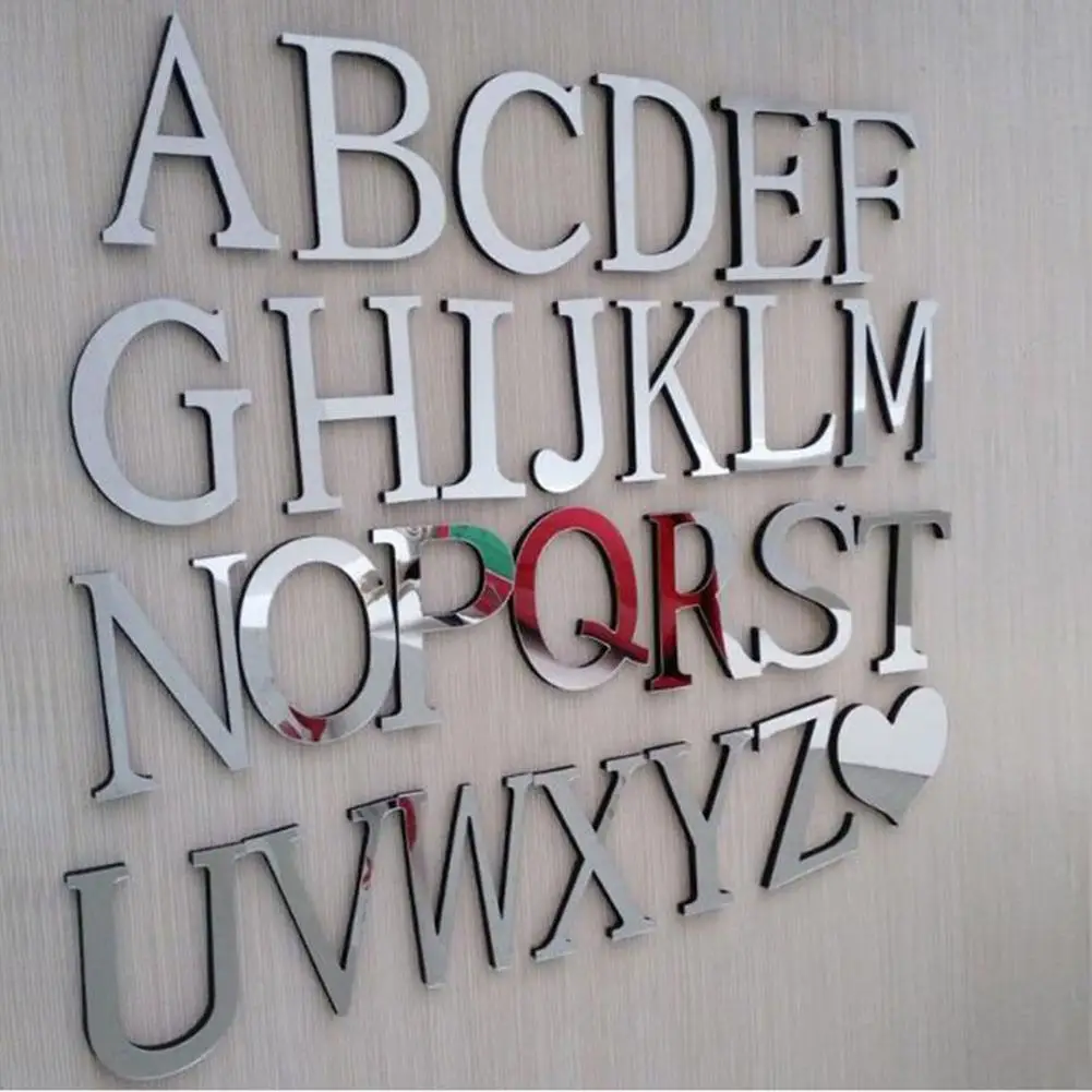 

Stickers Self-Adhesive 3D Acrylic Letters Mirror Stickers Decals On Wall Home Art Craft Decoration