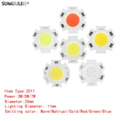 SUMBULBS 10pcs/Lot 20mm Diameter 2011 3W 5W 7W Round LED COB Light Source For Spotlight Downlight Red Blue Green Cold Warm White