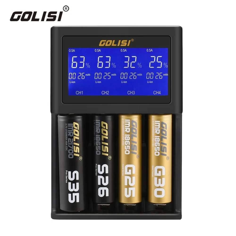 Golisi S4 2.0A Intelligent LCD Battery Charger for Li-ion Ni-MH Ni-Cd Ni-md 26650 18650 20700 21700 AA AAA Rechargeable Batterie