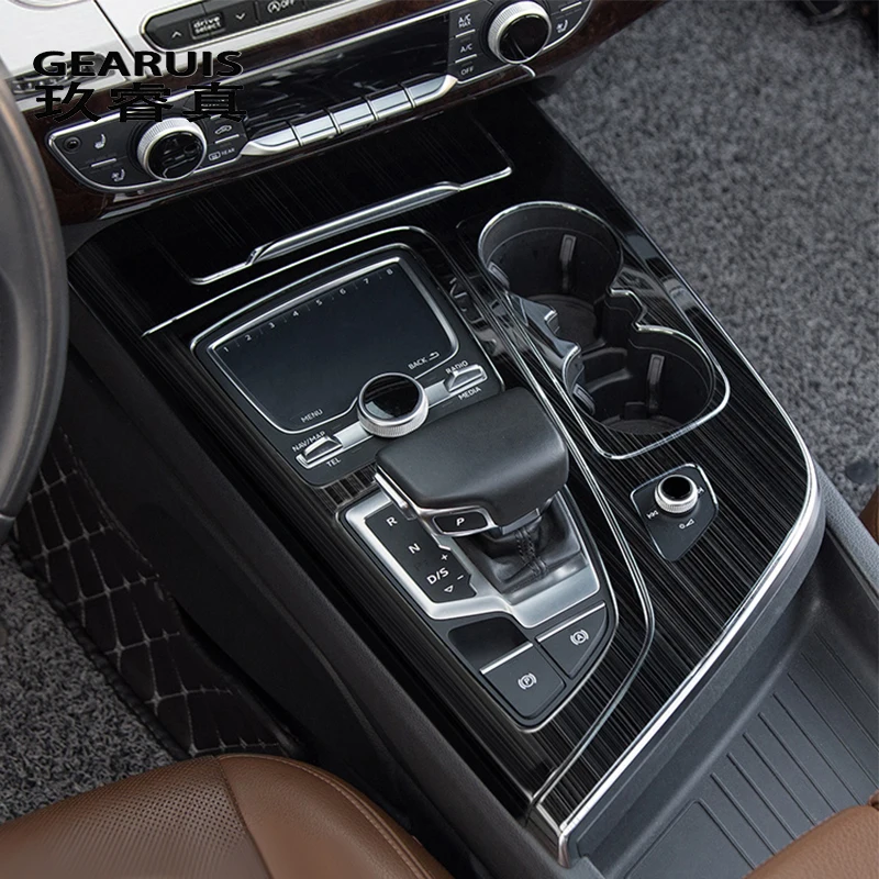 Car Styling Console Gearshift Decoration Frame Gear Panel Cover Stickers Trim For Audi Q7 4M 2016-2019 Interior Auto Accessories