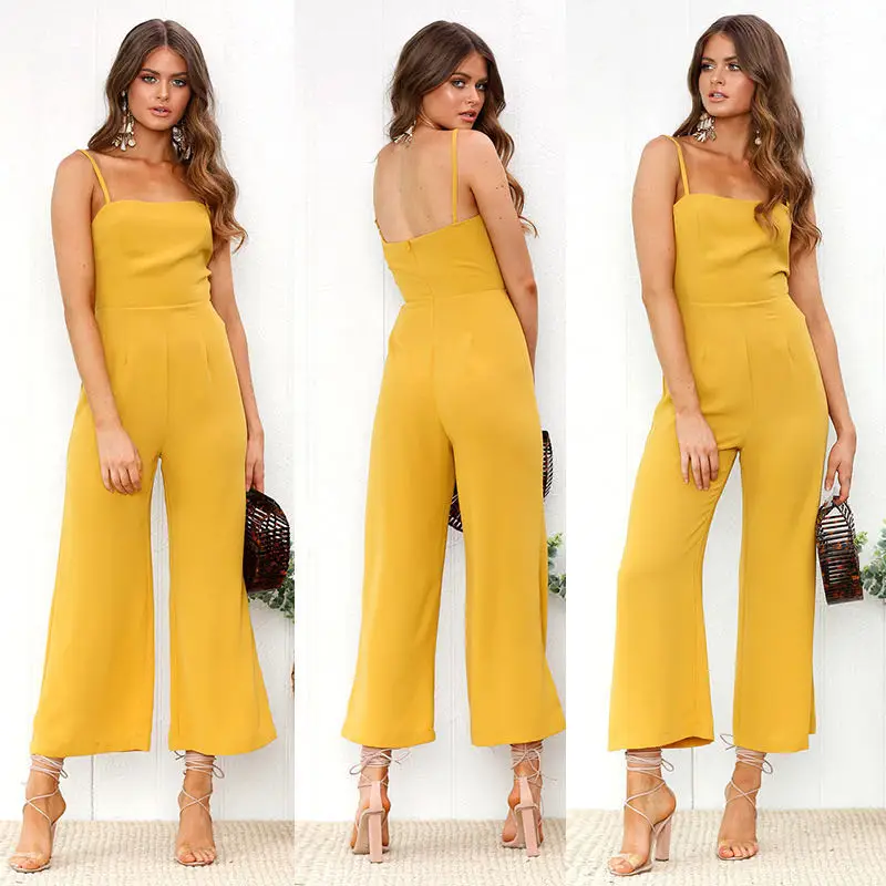 Towerke Summer Jumpsuit Long Pants Women Overalls Spaghetti Strap Backless Women Rompers Female Playsuit