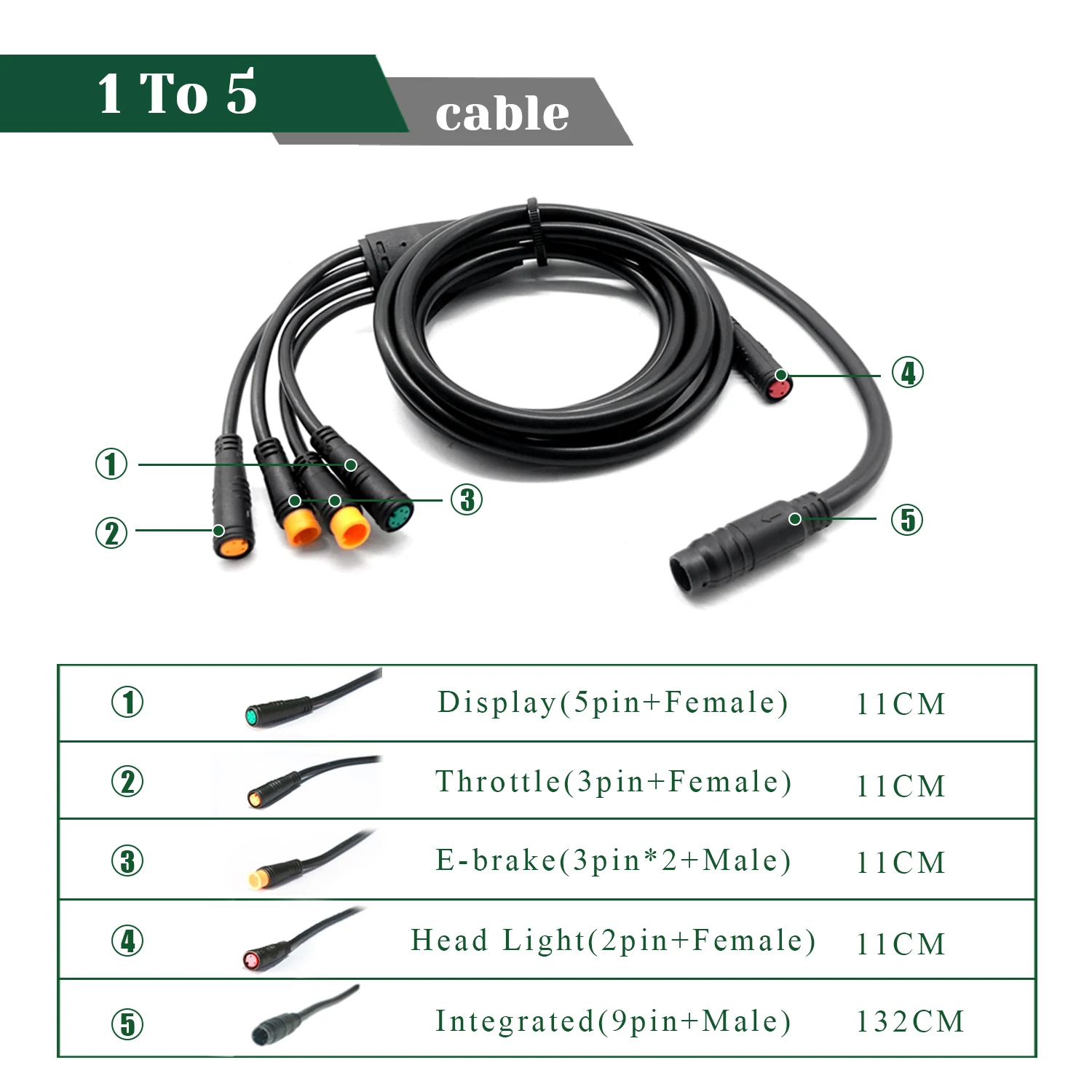 Julet Cable Ebike 2 3 4 5 Pin Conversion Convert Line Waterproof Extension Cable Wire for Throttle Display Ebrake Light
