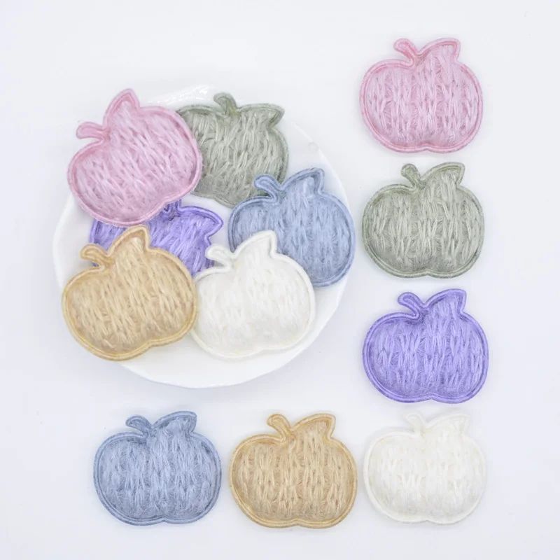 24Pcs 34*32mm Padded Knitting Woolen Fluffy Apple Applique for Clothes Sewing Patches DIY Headwear Hair BB Clips Accessories P93