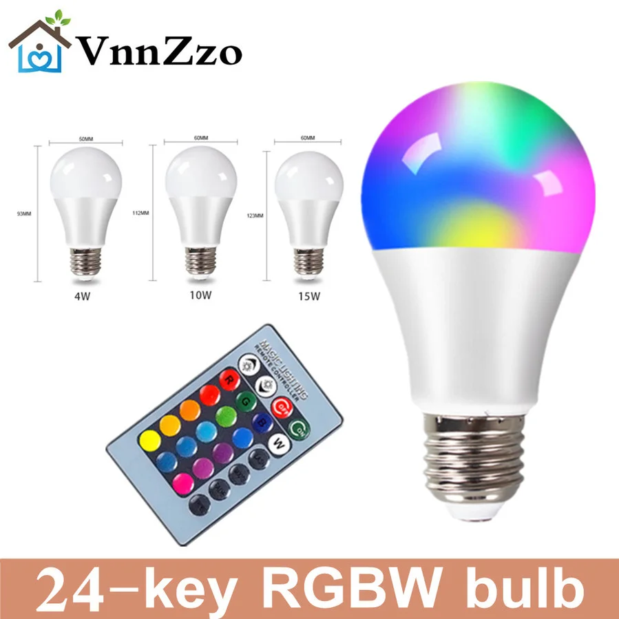 Ampoule LED E27 RGBW multicolore avec télécommande à 24 touches, éclairage d\'intérieur multifonction, adapté pour une scène de vacances, une fête