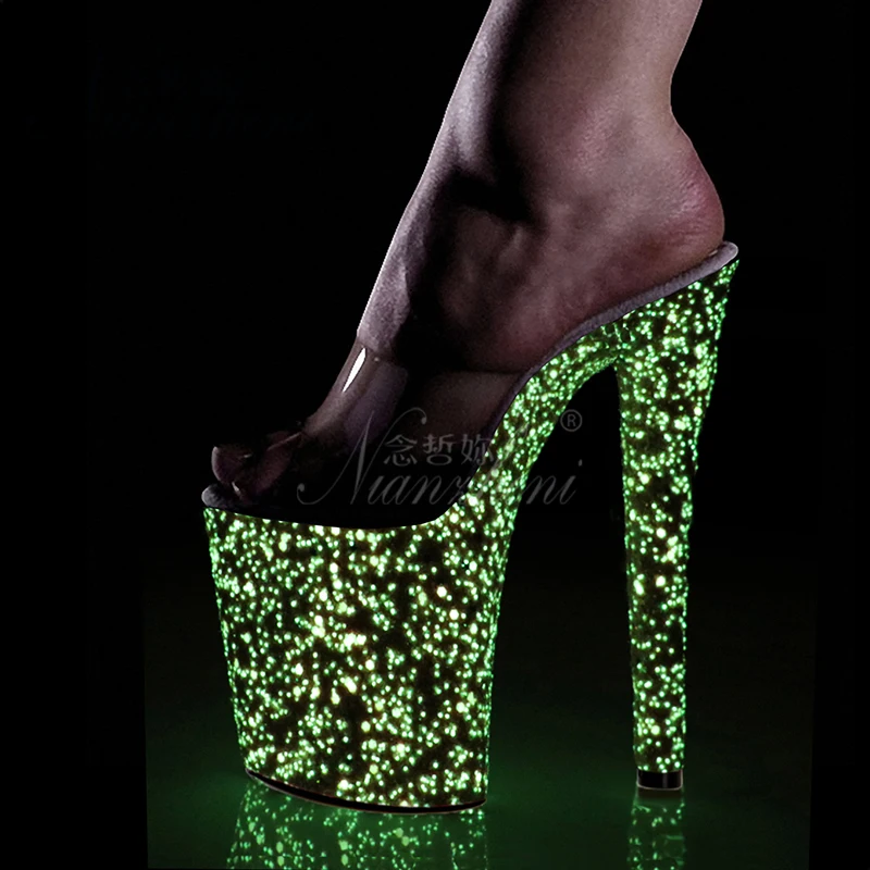 New Style Luminous Flash Powder Women Slippers 20CM Super High Stripper Heeled Pole Dance Shoes 8 Inches Novelty Concise Sexy