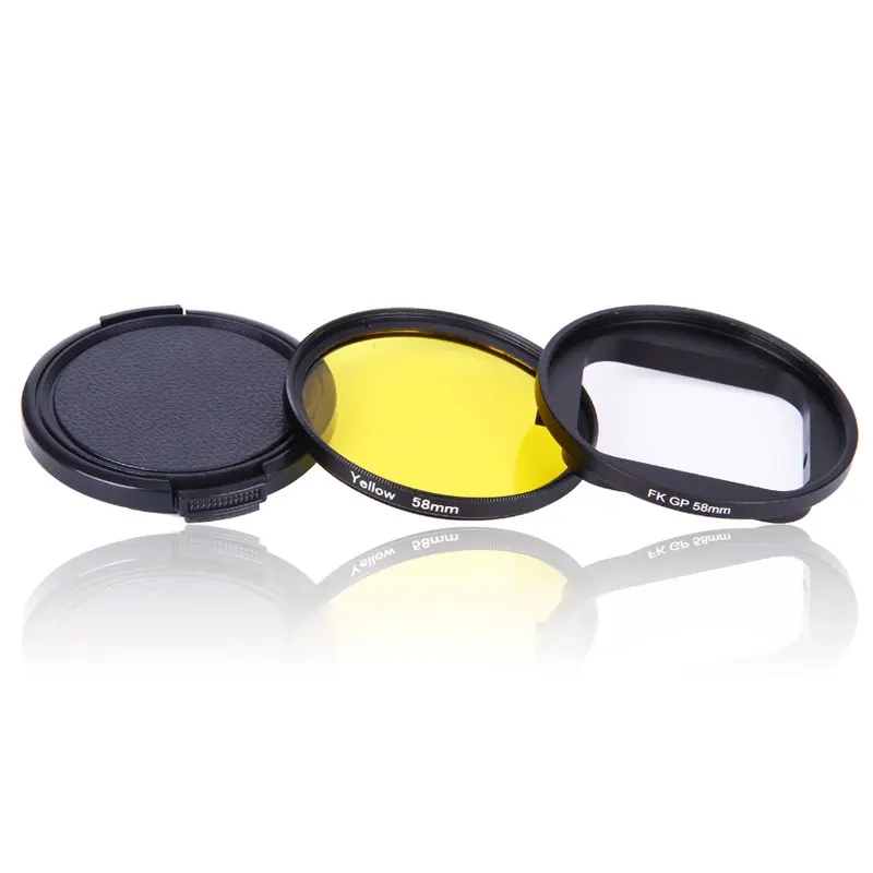 58mm UV CPL FLD Red Yellow Purple Orange Color Filter +Lens Cap+ Adapter Ring for gopro Hero 5 6 Waterproof Housing Case Filter