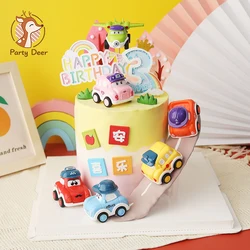 6PC Cartoon Return Car Aircraft Decoration Transportation Cake Topper for Boy's Birthday Party Baking Supplies Gifts