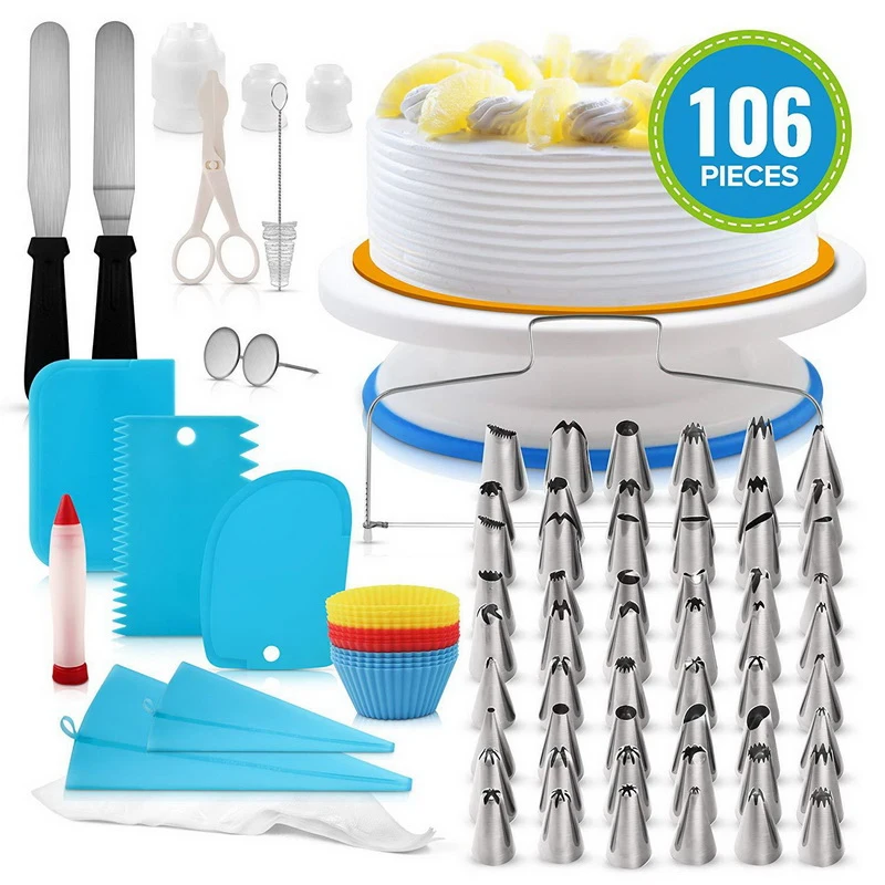 

106 pcs/set Cake Turntable Multifunction Cake Decorating Kit Pastry Tube Fondant Tool Party Kitchen Dessert Baking Supplies P014