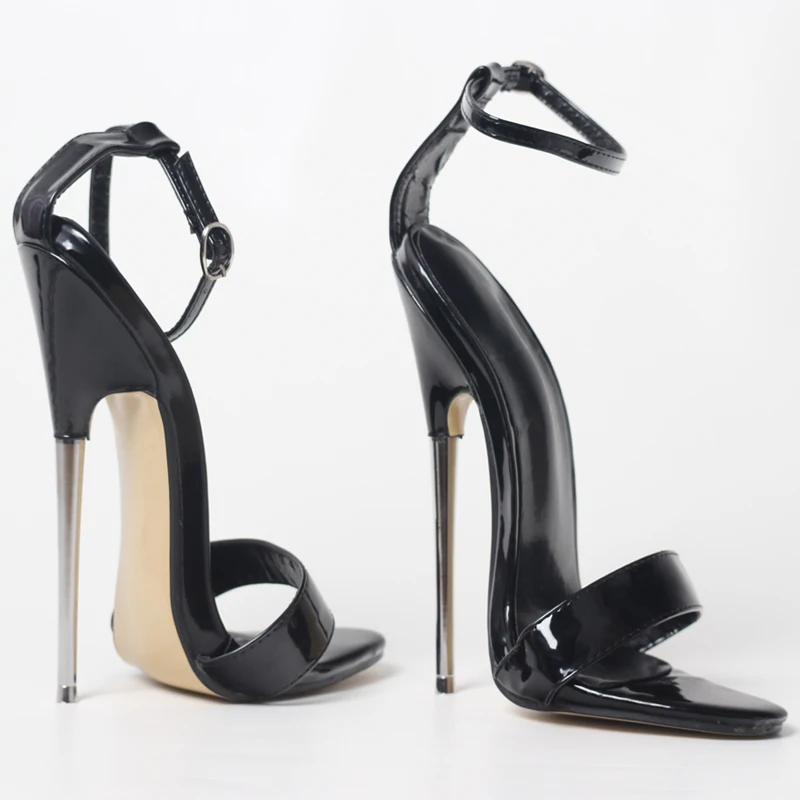 18cm stiletto heel black fetish Metal HIGH HEEL Sandals