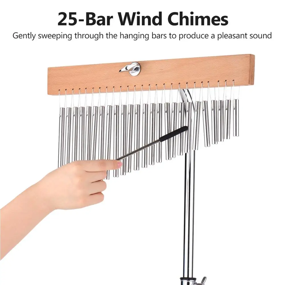 

Table Top Wind Chime with Wood Stand Stick, Musical Percussion Instrument, 20 Bars, Single-row, Child and Adult, 25 Tone