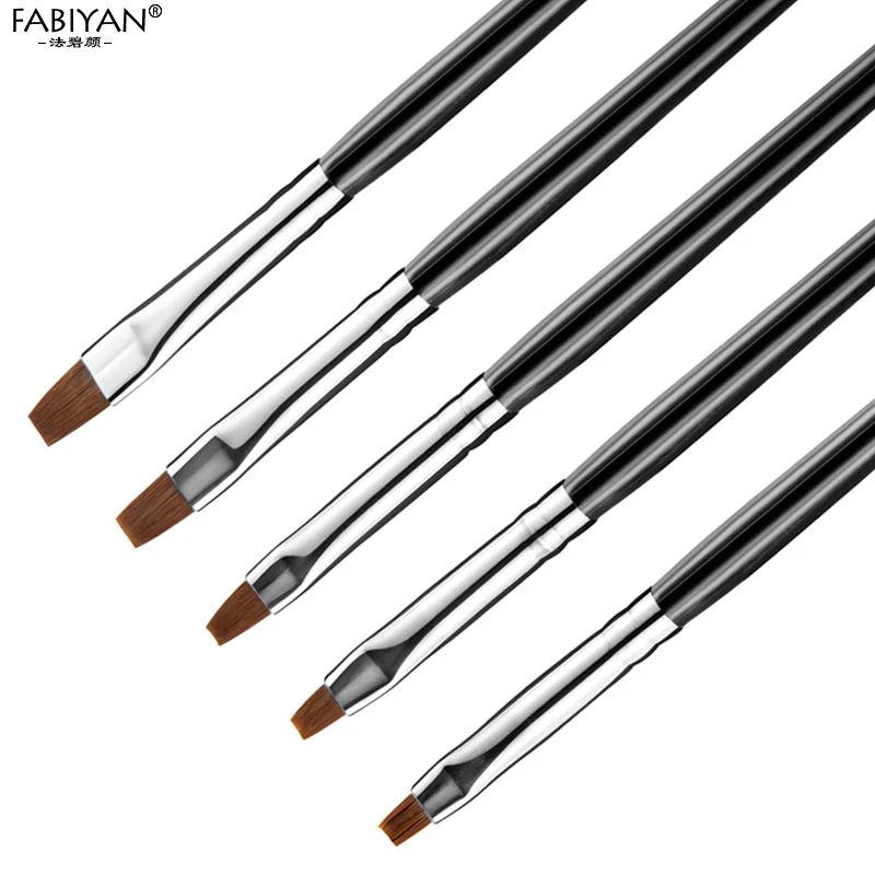 5PCS Set Nail Art Brush Flat Pen Drawing Painting Tips Dust Clean  Acrylic UV Gel Polish Extension Design Tools Manicure