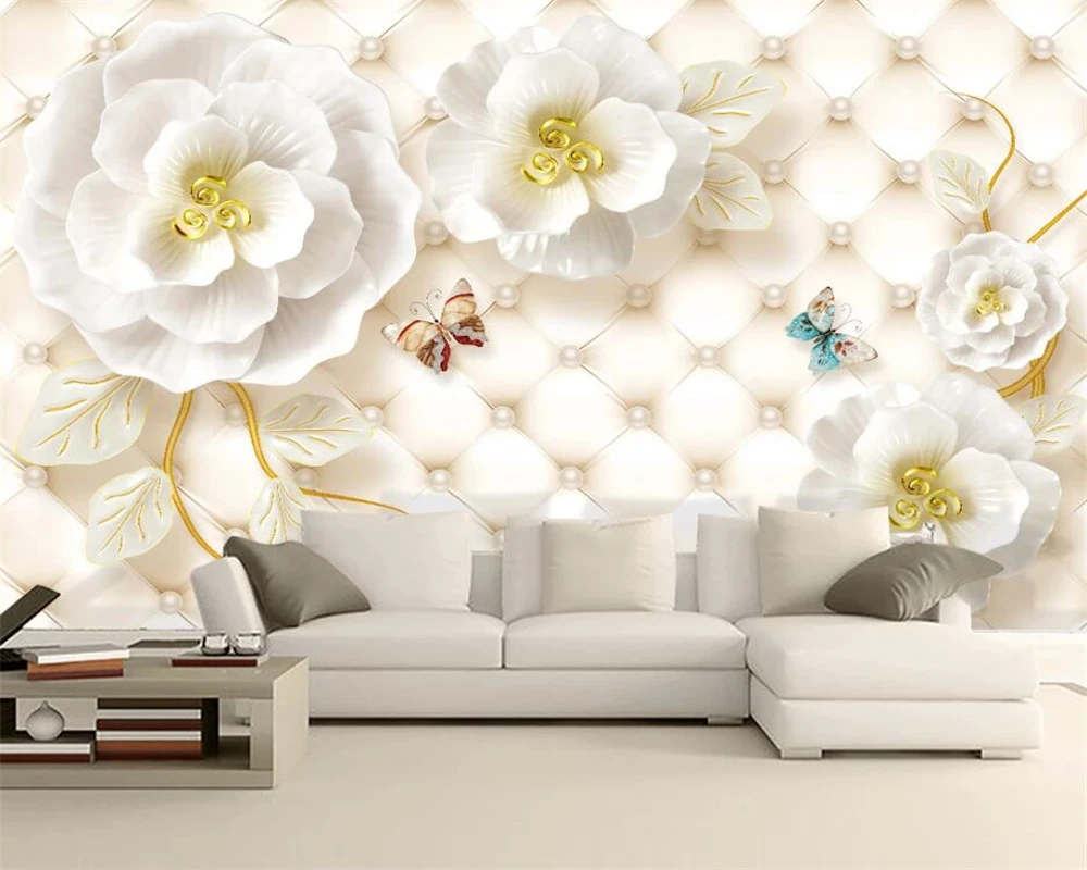 beibehang Customized new three-dimensional relief jewelry rose jade carving TV background wallpaper wall papers home decor