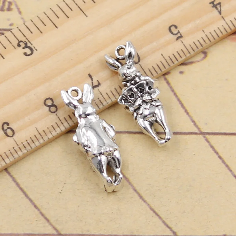 10pcs Charms Rabbit Holding Playing Cards 22x9mm Tibetan Silver Color Pendants Antique Jewelry Making DIY Handmade Craft