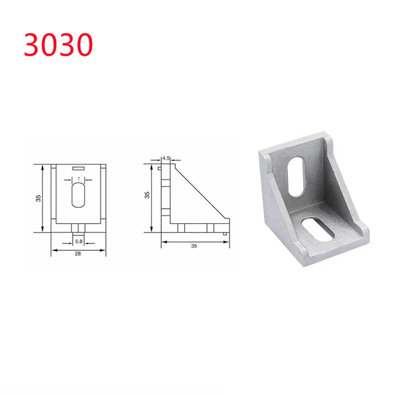 50pcs 3030 Aluminum Corner Bracket Fittings 35X35X28mm Corner Angle Bracket for Connector Aluminium Profile CNC Router