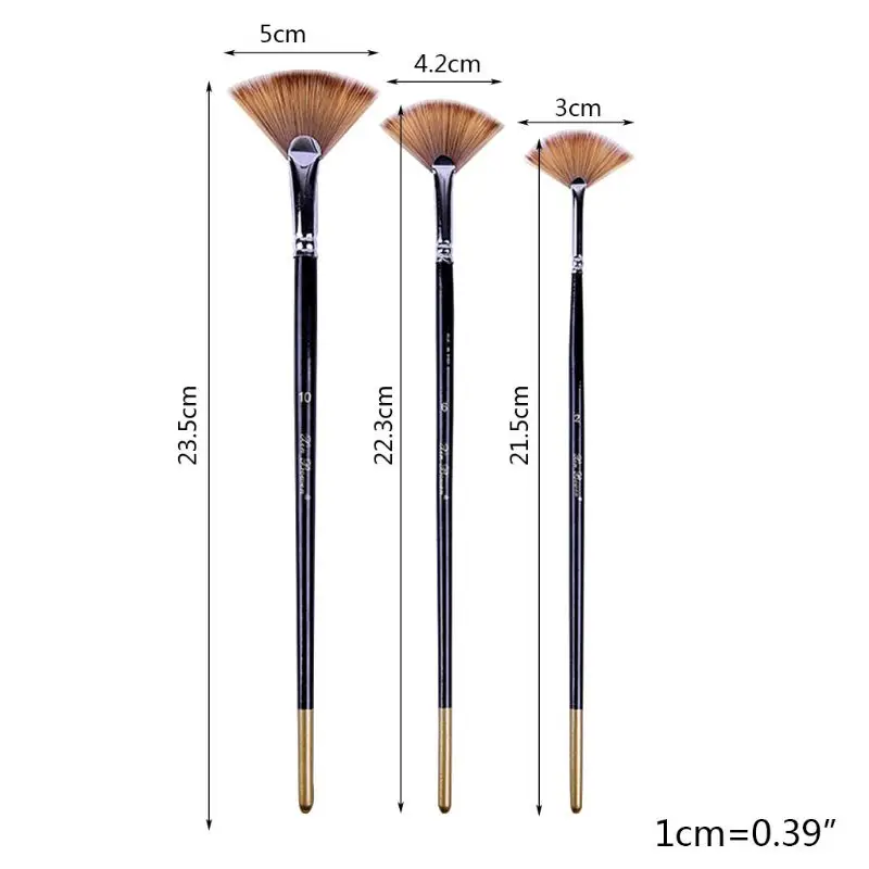3 Fan-shaped Copper Tube Mixed Color Watercolor Nylon Hair Brushes Set Rod Oil Acrylic Painting Brush Pen Art Supplies