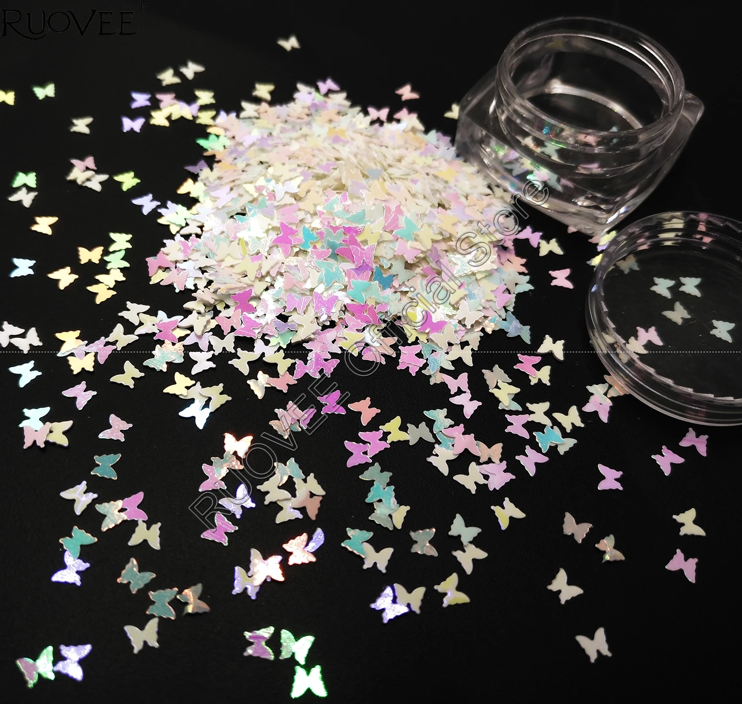 Iridescent Pearl White Colorful Light Nail Glitter Mix 3MM Butterfly Chunky Spangle Shape for Facepaint Makeup Tumbler Craft JAR