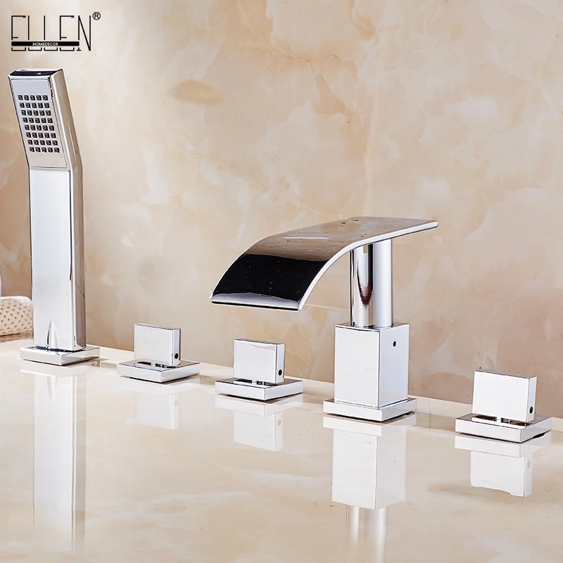 

ELLEN 5 Holes Bathtub Faucet with Hand Shower Bathroom Waterfall Bath Shower Set Deck Mount Hot Cold Water Mixer ELB117