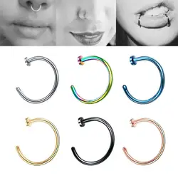 One Piece 6mm 8mm 10mm Colorful Fake Nose Piercing Ring Body Piercing Industrial 316L Steel Fake Piercing Tragus Ring Earrings