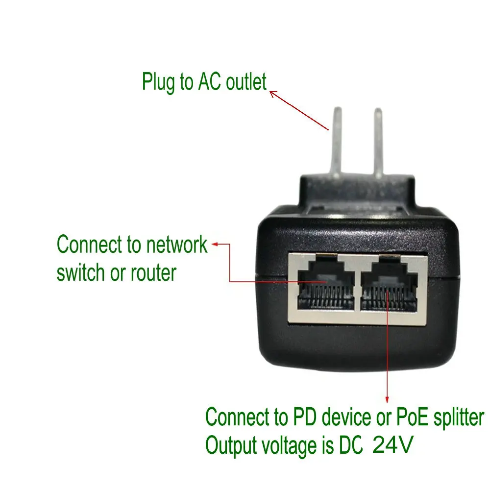 24V 1A Passive PoE Power Supply Injector Adapter with Wall Plug IEEE 802.3af Compliant 10/100Mbps for IP Camera,APand more