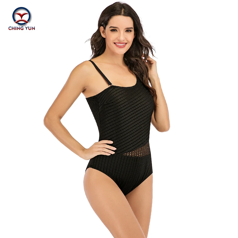 

CHINGYUN 2020 New one-piece swimsuit Single shoulder strapMesh Sexy Solid color stripes Single shoulder swimsuit high quality