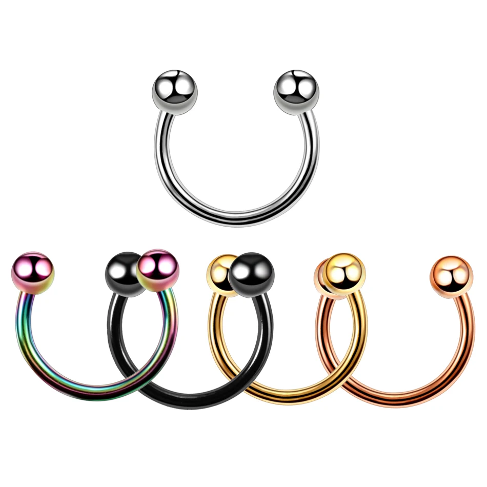 1Pc G23 Titanium Horseshoe Nose Ring Internal Thread Circular Septum Nose Hoop Ball Spike Eyebrow Ear Lip Piercing Body Jewelry