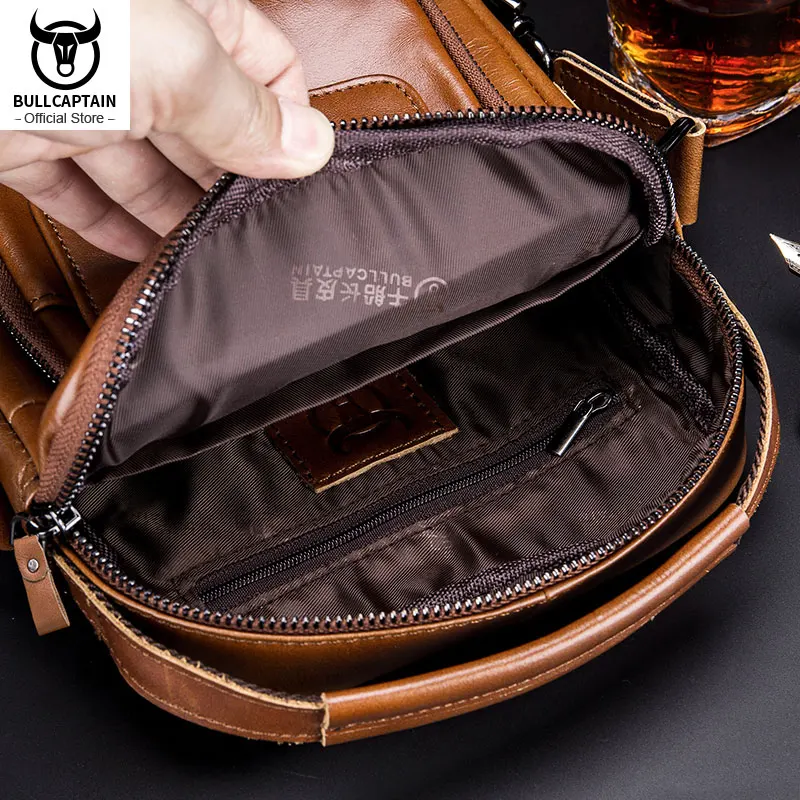 BULLCAPTAIN Genuine Leather Men\'s Crossbody Bag Business Fashion Men\'s High Quality Messenger Bag Bolsas Brand Fashion Handbag