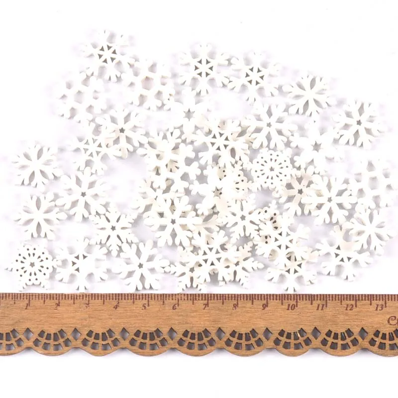 20mm Mix Wooden White Snowflakes Christmas Ornaments Xmas Pendants Diy Scrapbooking Craft New Year Home Decorations