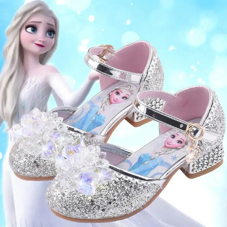 Disney Frozen Elsa Sandals Girls High Heel Shoes Princess Dance Shoes for Baby Girls Fashion Crystal Shoes Pink Blue